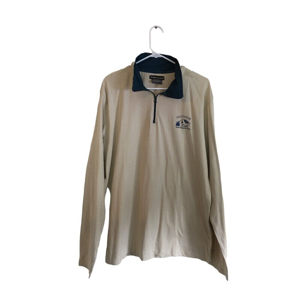 Atlas For Men Shirt Men's Size Large Beige Logo Collar Zip Long Sleeve